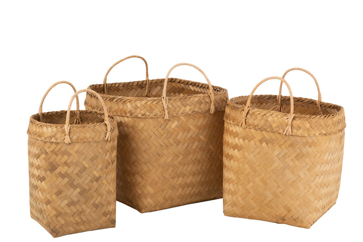 J-Line 3 baskets Square Rattan Natural