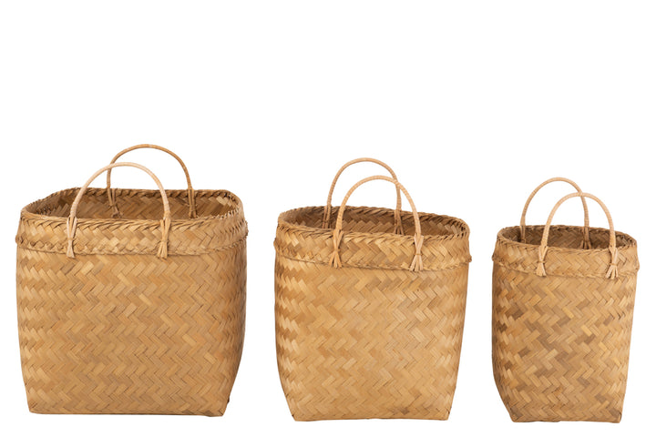 J-Line 3 baskets Square Rattan Natural