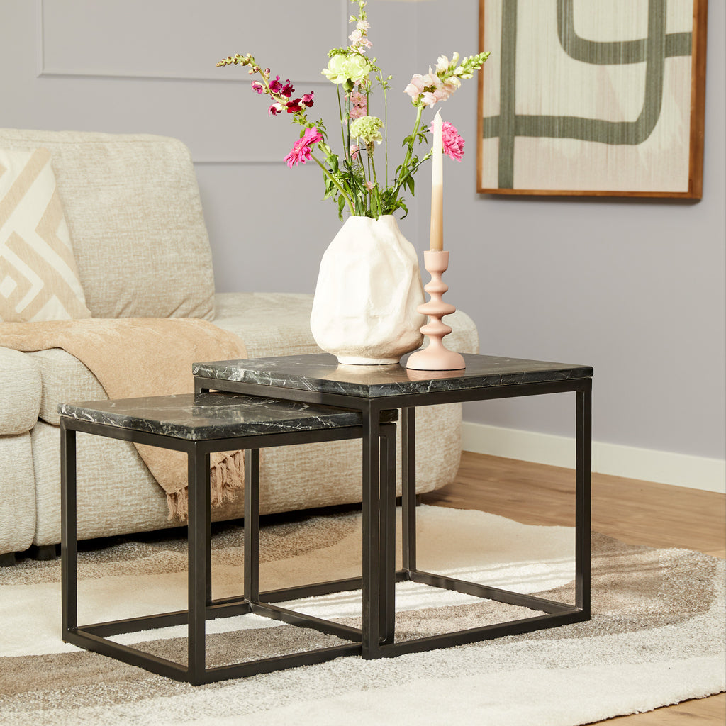 Coffee table set Daan | Black marble 50-40 cm