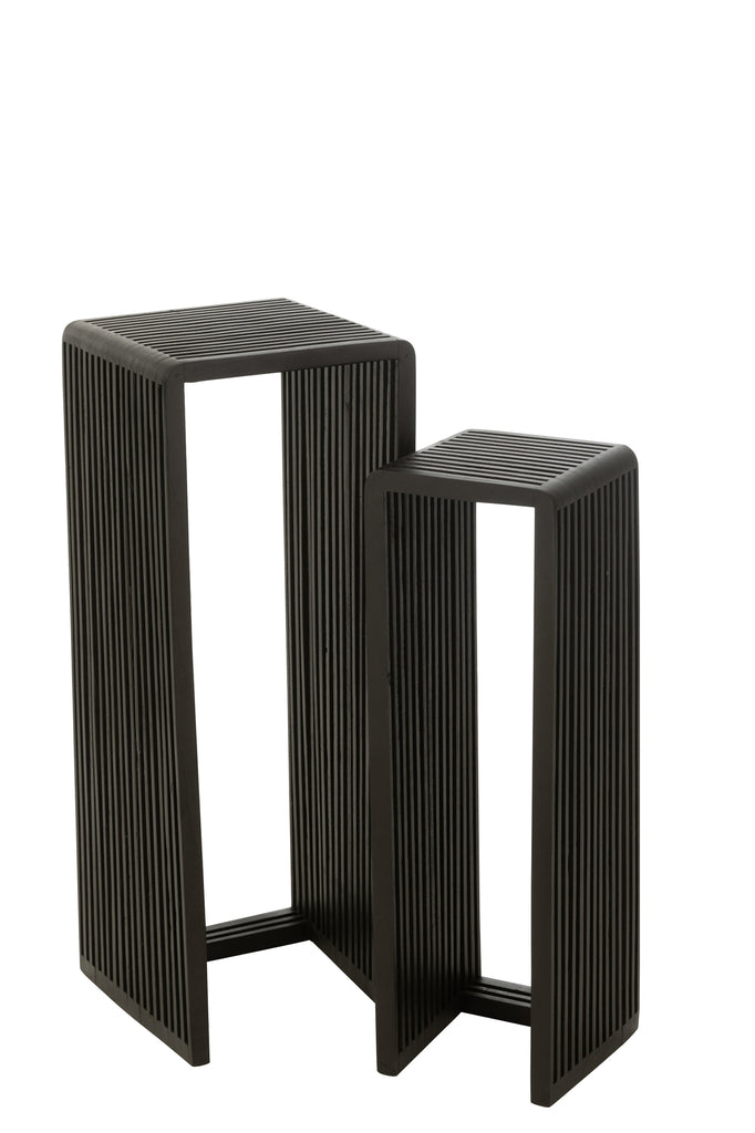 J-Line Set of 2 Side Tables Cubic Teak Wood Black