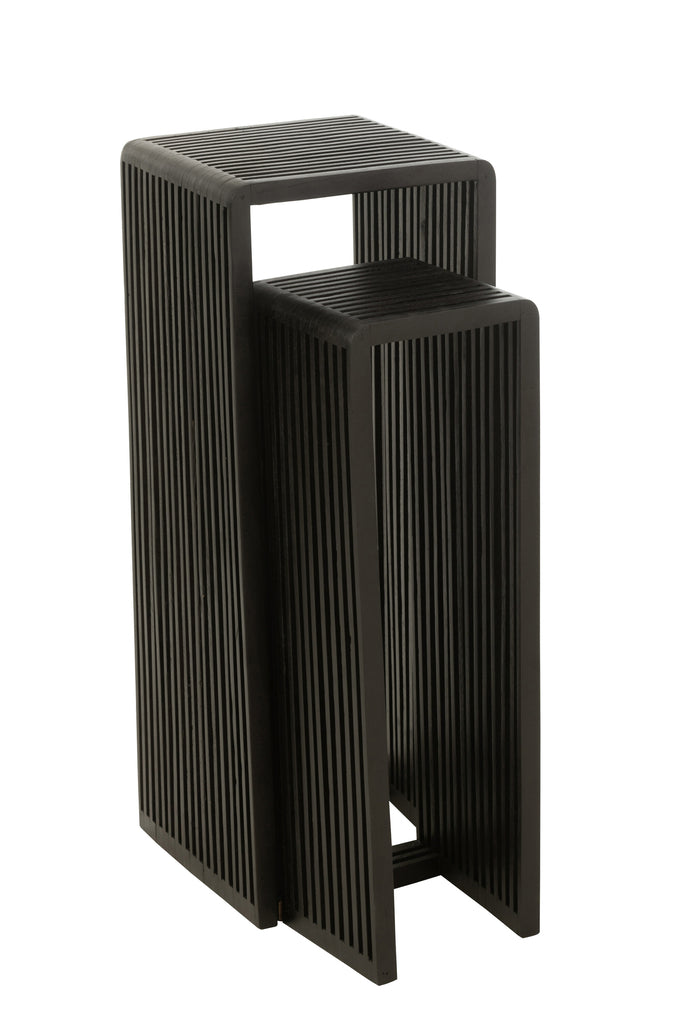 J-Line Set of 2 Side Tables Cubic Teak Wood Black