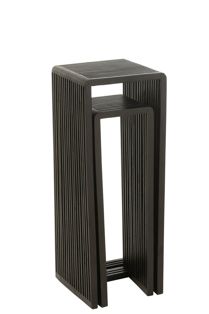 J-Line Set of 2 Side Tables Cubic Teak Wood Black