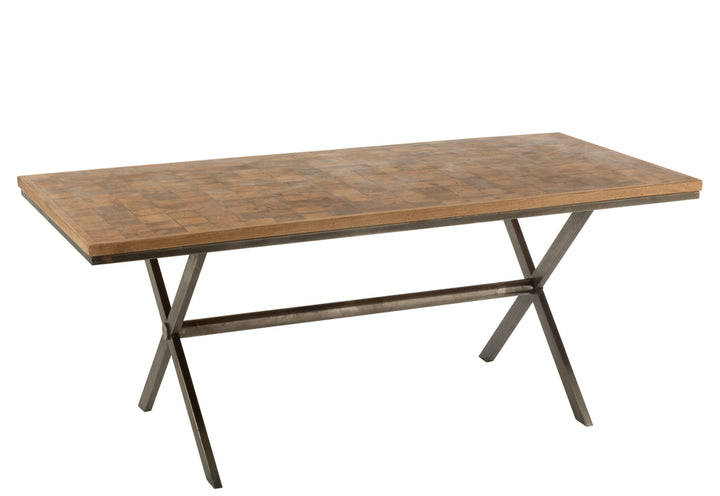 J-Line Tafel Mangohout Metaal Naturel/Grijs