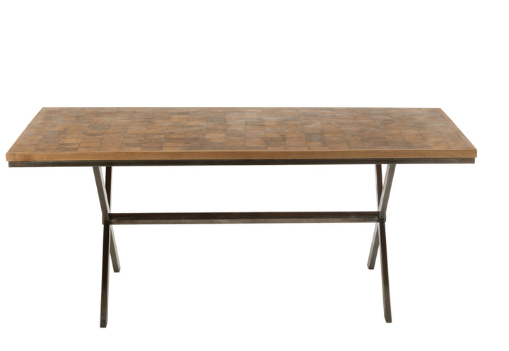 J-Line Tafel Mangohout Metaal Naturel/Grijs