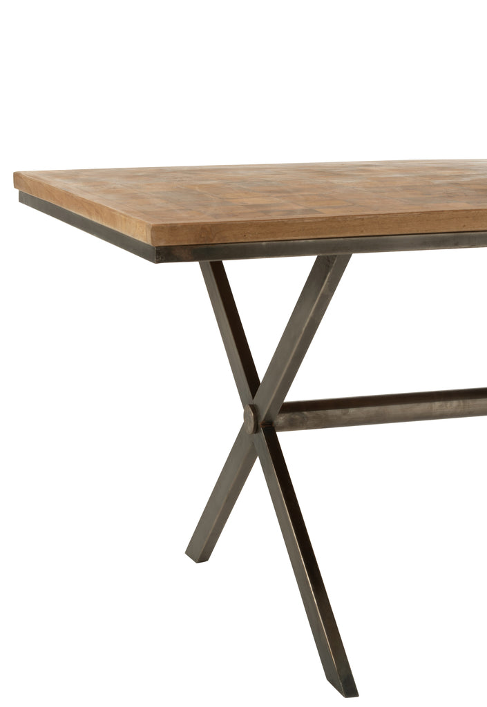 J-Line Tafel Mangohout Metaal Naturel/Grijs