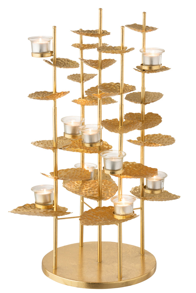 J-Line Teelichthalter Blume Aluminium Glas Gold