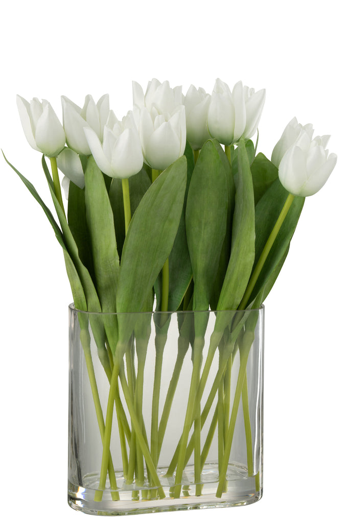 J-Line Tulpen in Vaas ovaal Glas Wit