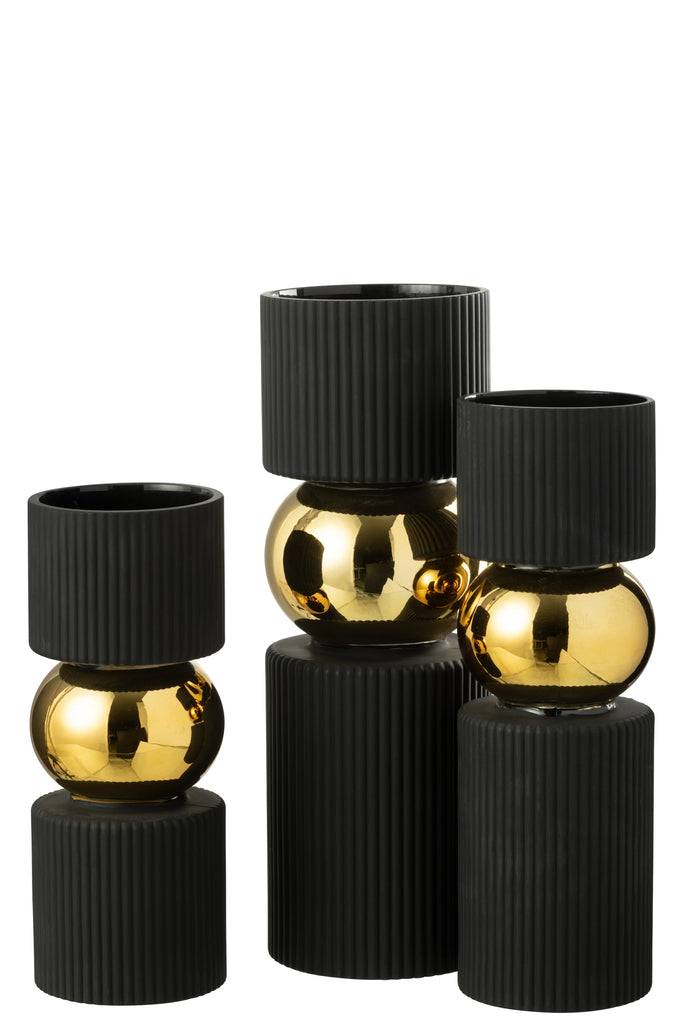 J-Line Vase Kerzenhalter Glas Schwarz Gold Groß