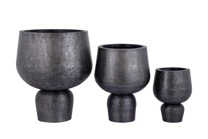 PTMD Wayan Black Geborsteld Aluminium Pot Set van 3